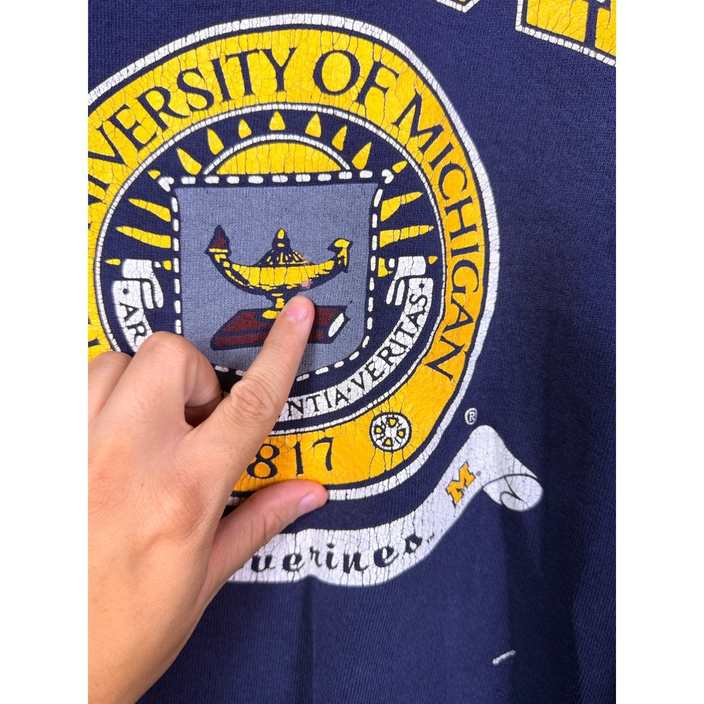 Vintage University of Michigan Wolverines Sweatshirt Navy Blue Crewneck Mens XL - Picture 3 of 9